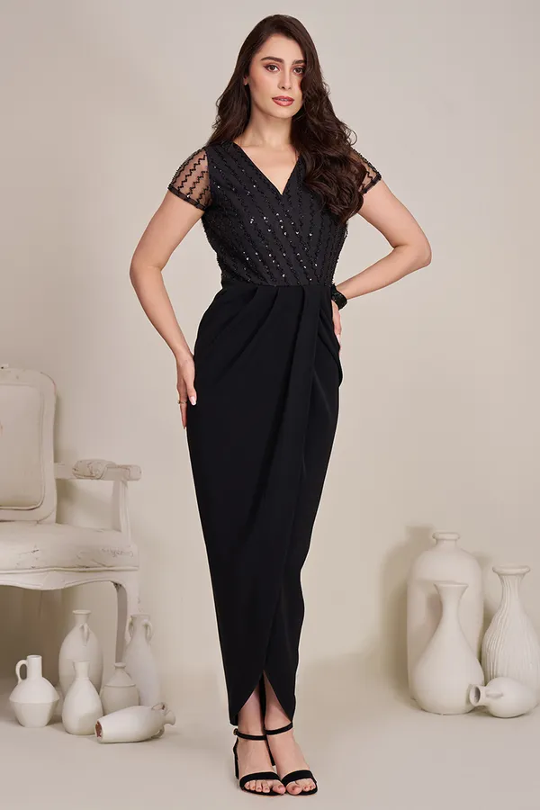 BLACK_BEADED_KOREAN_DRAPED_DRESS