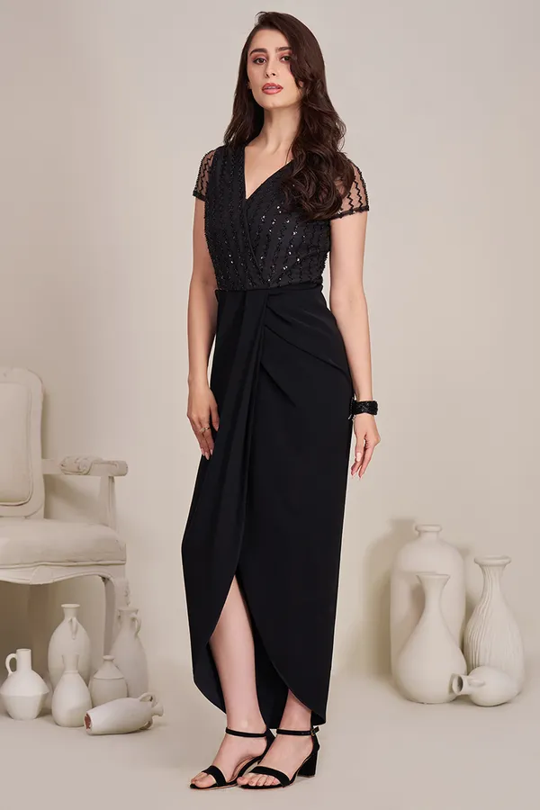 BLACK_BEADED_KOREAN_DRAPED_DRESS