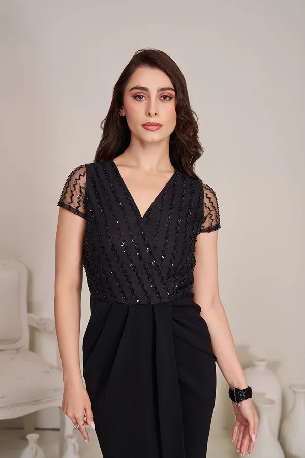BLACK_BEADED_KOREAN_DRAPED_DRESS