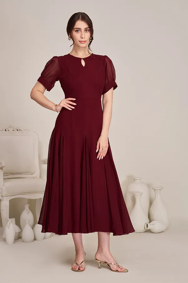 MAROON_GEORGETTE_KEYHOLE_DRESS