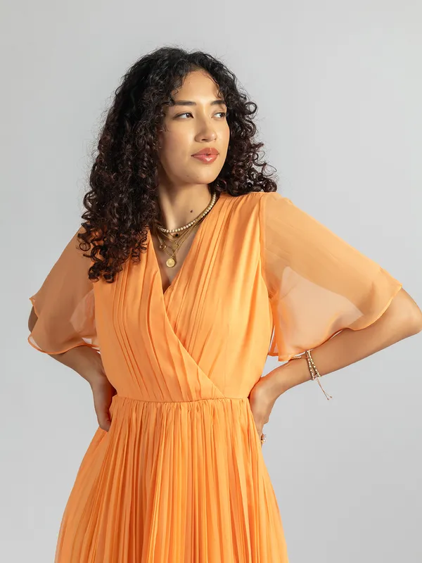 PEACH_V-NECK_GOLDEN_BUTTON_DRESS