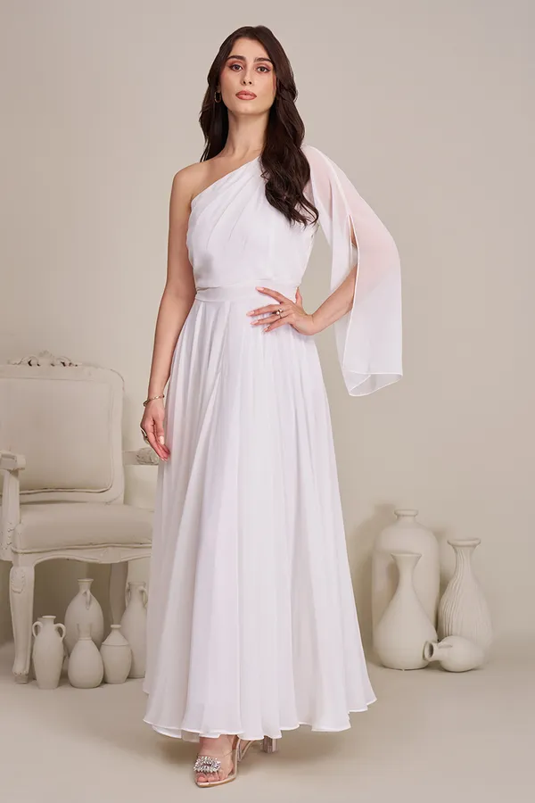 one shoulder dress india Shop White Embroidered One Shoulder Gown Festive Wear in India