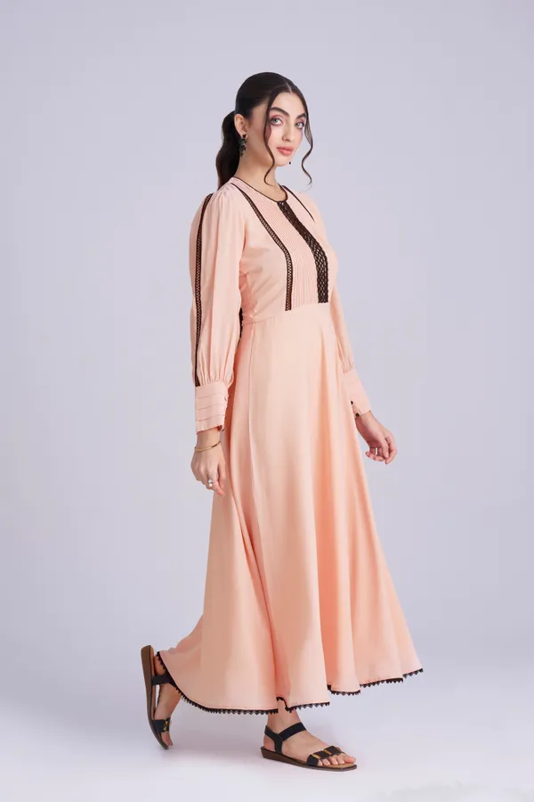 PEACH_GEORGETTE_BLACK_LACE_DRESS