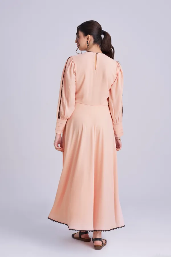 PEACH_GEORGETTE_BLACK_LACE_DRESS