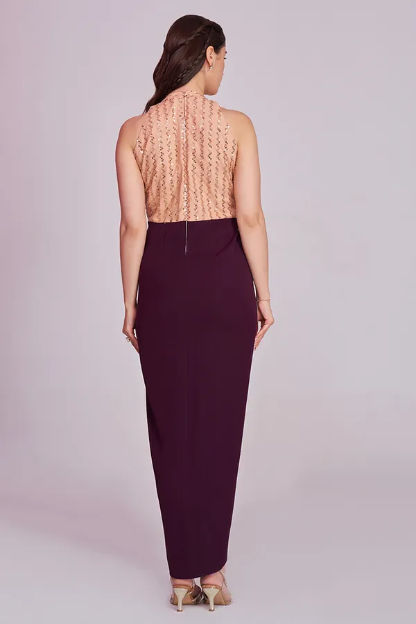 Peach_Sequin_draped_dress
