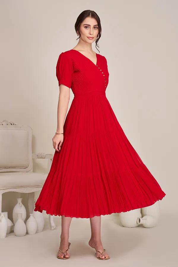 RED_V-NECK_GOLDEN_BUTTON_DRESS