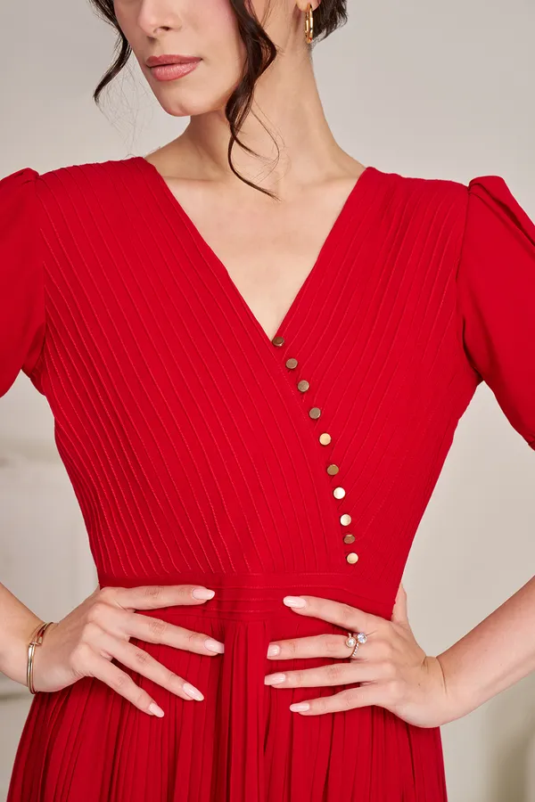 RED_V-NECK_GOLDEN_BUTTON_DRESS