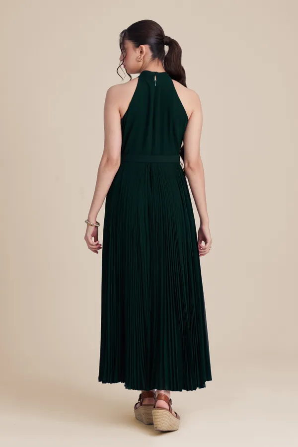 Green_Halter_Neck_Dress_With_Belt