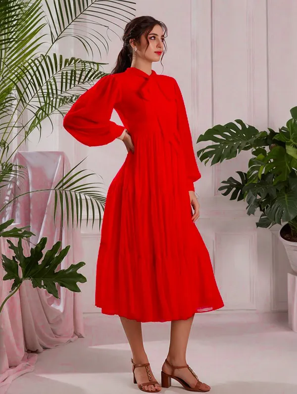 Elegant_Red_Pleated_Midi_Dress_|_Tiered_dress_with_Bow_tie_Detail
