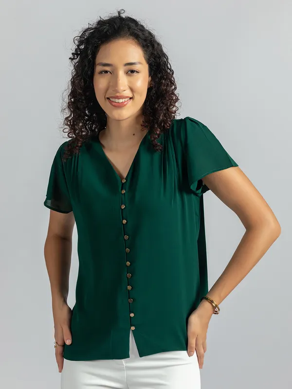Women's_green_V-Neck_Top_|_Elegant_half_sleeve_Top