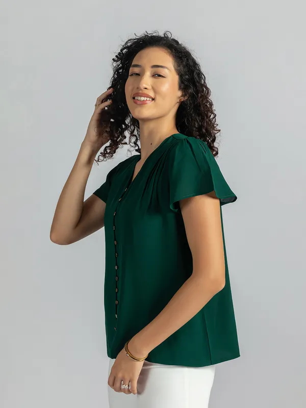 Women's_green_V-Neck_Top_|_Elegant_half_sleeve_Top