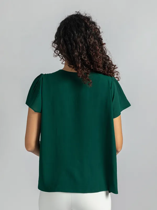 Women's_green_V-Neck_Top_|_Elegant_half_sleeve_Top