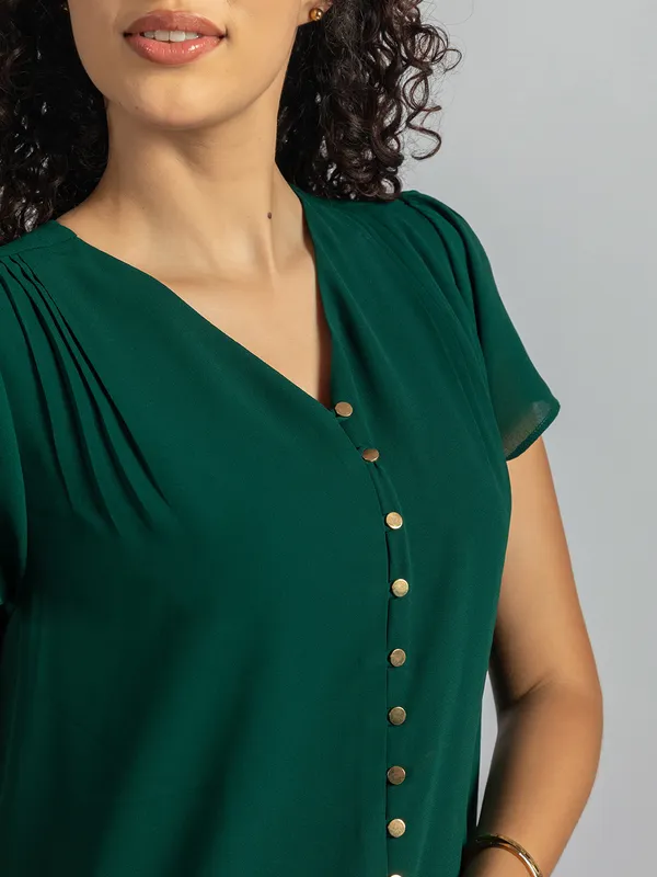 Women's_green_V-Neck_Top_|_Elegant_half_sleeve_Top