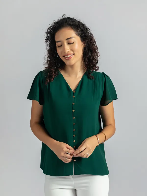 Women's_green_V-Neck_Top_|_Elegant_half_sleeve_Top