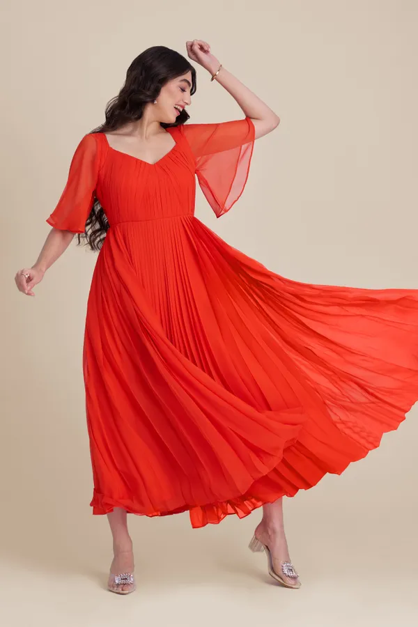 Elegant_Orange_indo_western_Maxi_Dress_|_Pleated_Orange__designer_Dress