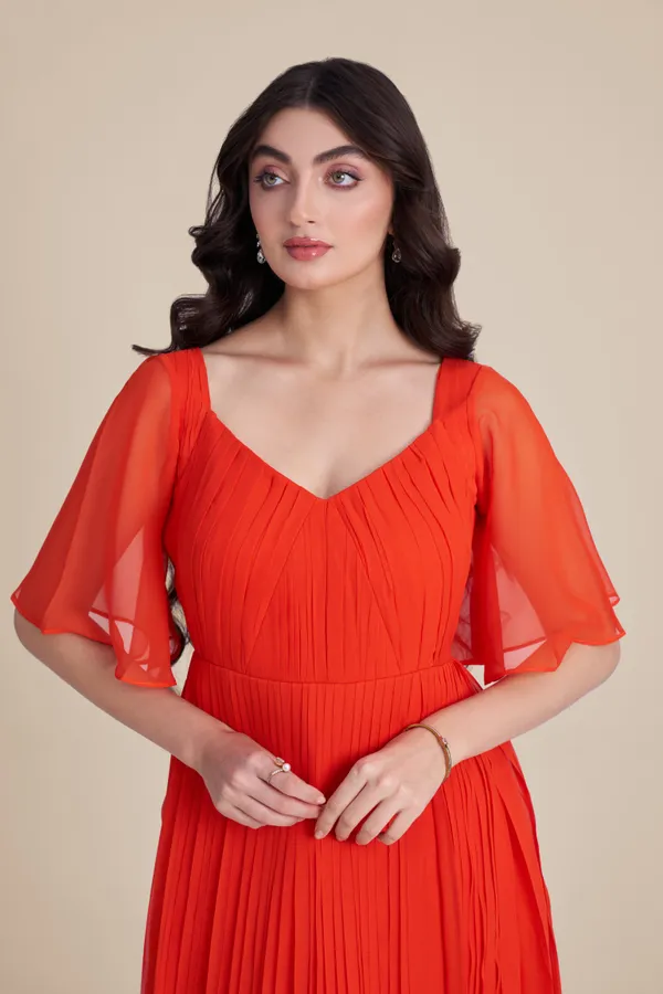 Elegant_Orange_indo_western_Maxi_Dress_|_Pleated_Orange__designer_Dress