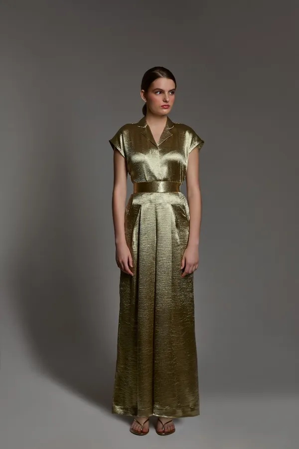 Golden_Shirt_and_palazzo_set_|_Stylish_satin_co-Ord_set_for_women