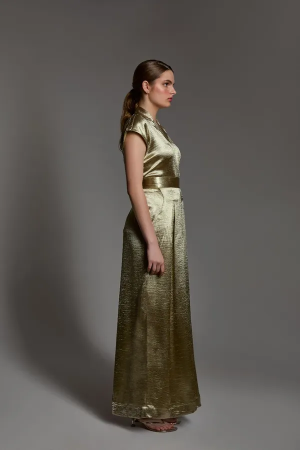 Golden_Shirt_and_palazzo_set_|_Stylish_satin_co-Ord_set_for_women