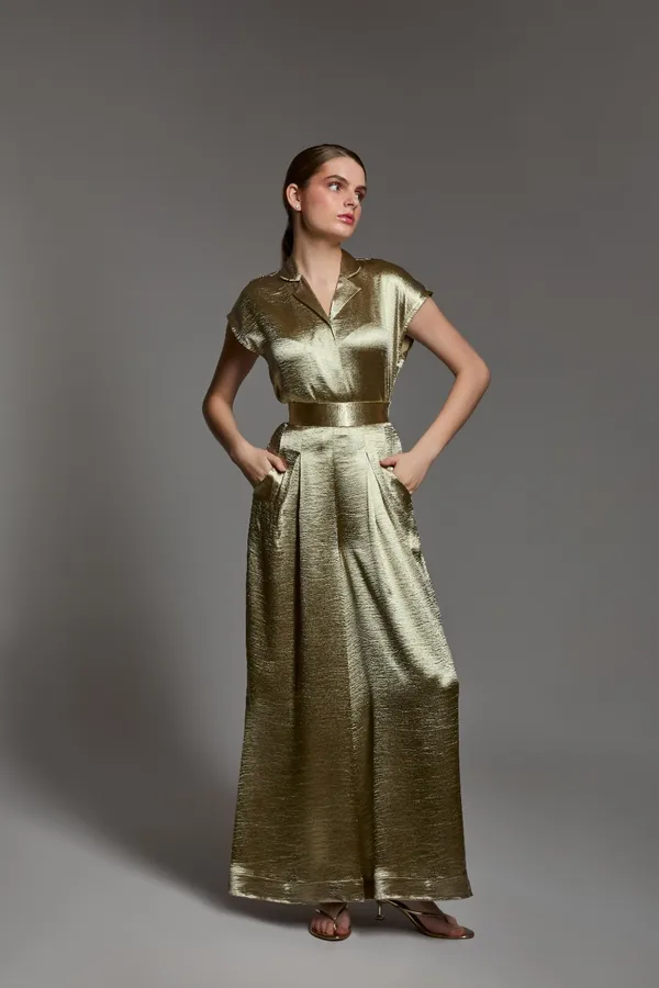 Golden_Shirt_and_palazzo_set_|_Stylish_satin_co-Ord_set_for_women