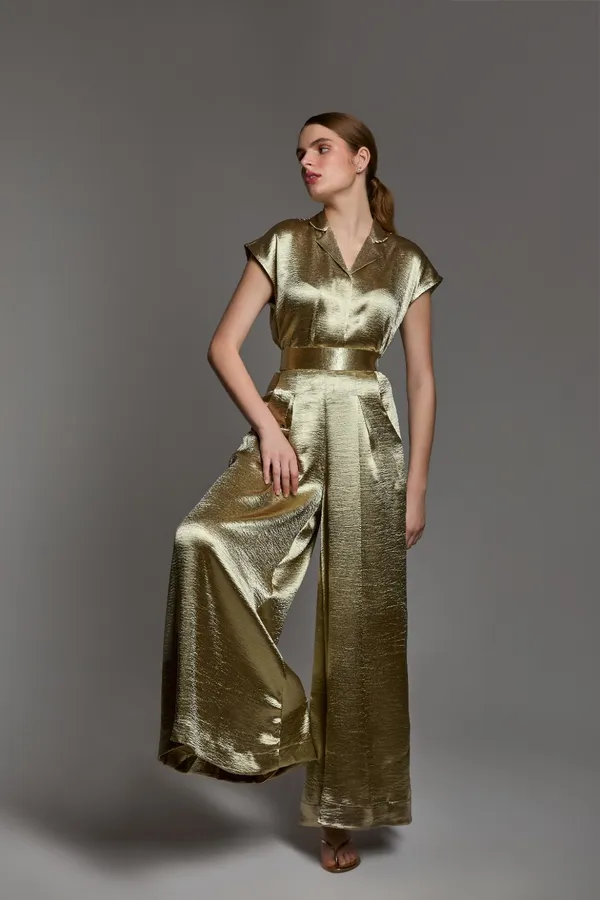 Golden_Shirt_and_palazzo_set_|_Stylish_satin_co-Ord_set_for_women