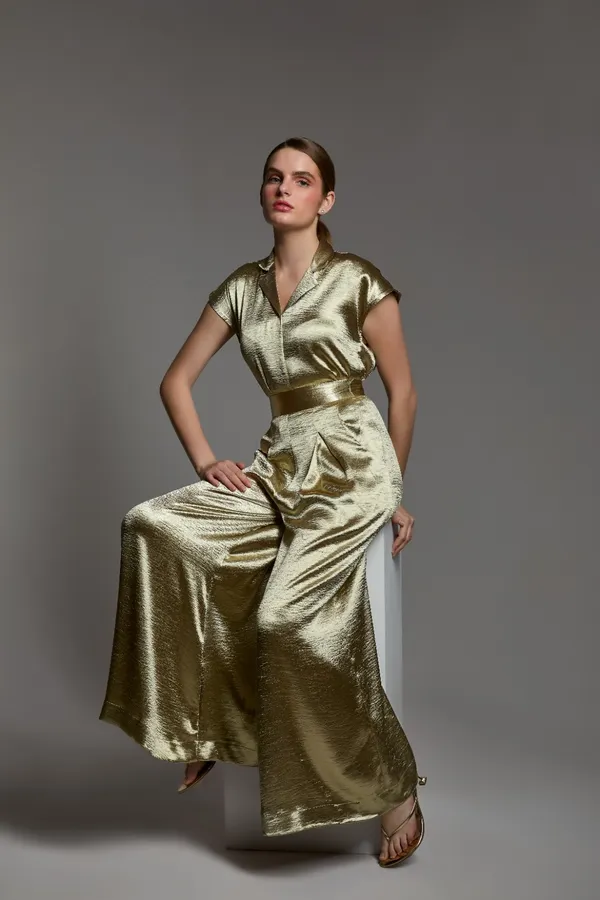 Golden_Shirt_and_palazzo_set_|_Stylish_satin_co-Ord_set_for_women