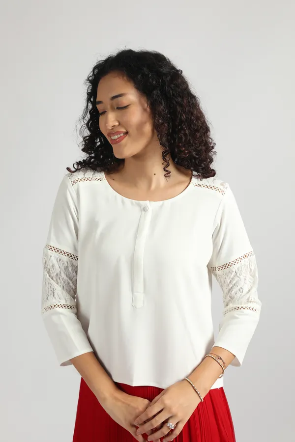 Women's_white_Lace_Sleeve_Top_|_Round_Neck_casual_White_Top