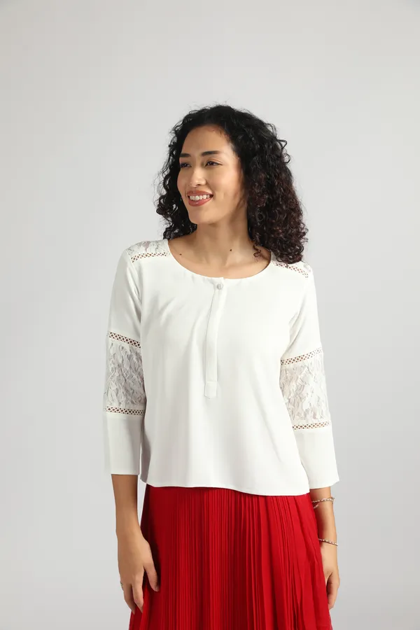 Women's_white_Lace_Sleeve_Top_|_Round_Neck_casual_White_Top