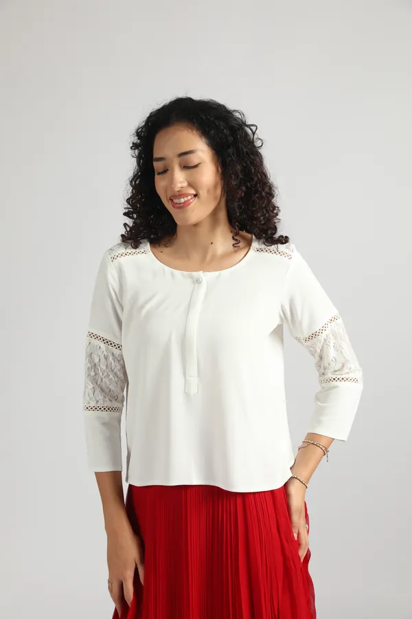 Women's_white_Lace_Sleeve_Top_|_Round_Neck_casual_White_Top