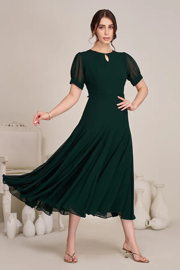 Green_casual_western_dress_for_women_|_Dark_Green_Flowing_Midi_Dress_for_women