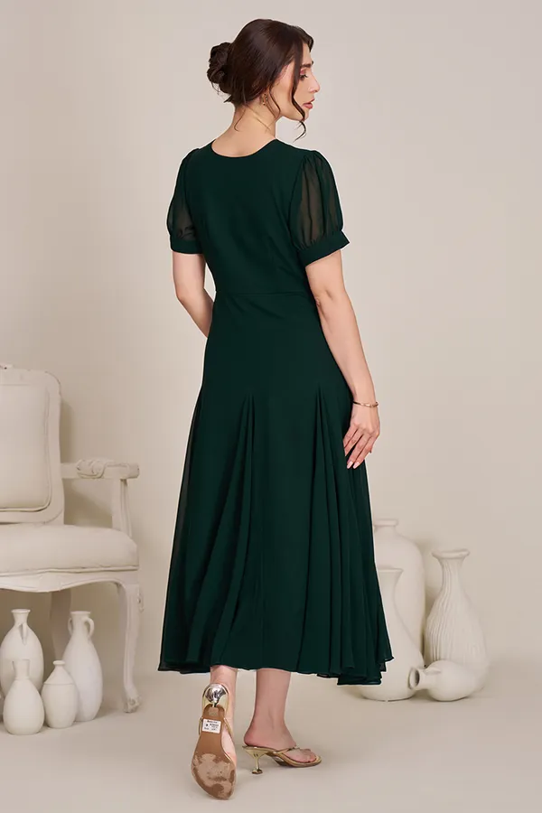 Green_casual_western_dress_for_women_|_Dark_Green_Flowing_Midi_Dress_for_women