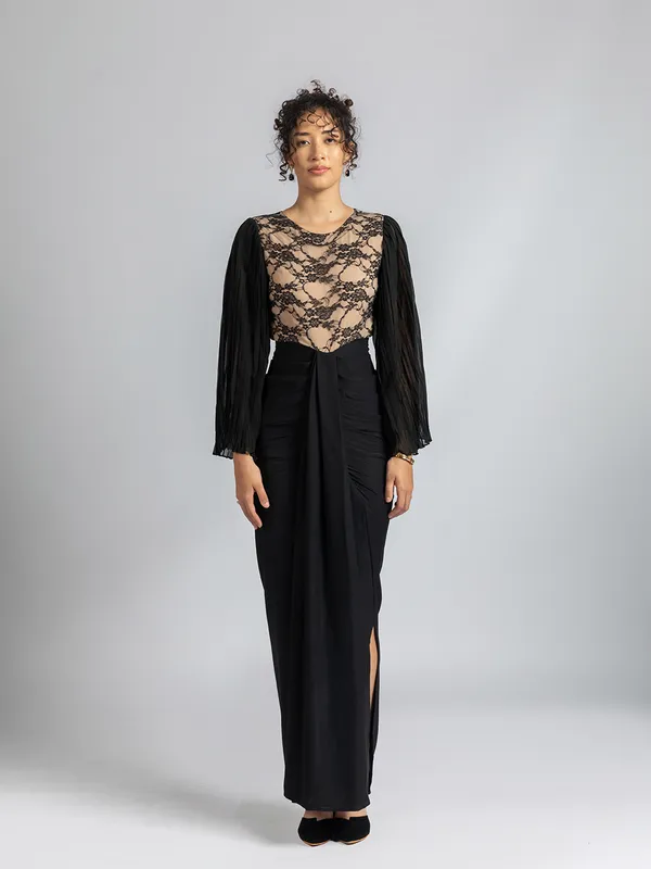 Torsha Black Lace Maxi Dress for Evening Wear | Dhoti-Style Drape Gown Price in India - Buy Torsha Black Lace Maxi Dress for Evening Wear | Dhoti-Style Drape Gown online at https://torsha.co Torsha Black Lace Maxi Dress for Evening Wear | Dhoti-Style Drape Gown Price in India - Buy Torsha Black Lace Maxi Dress for Evening Wear | Dhoti-Style Drape Gown online at https://torsha.co