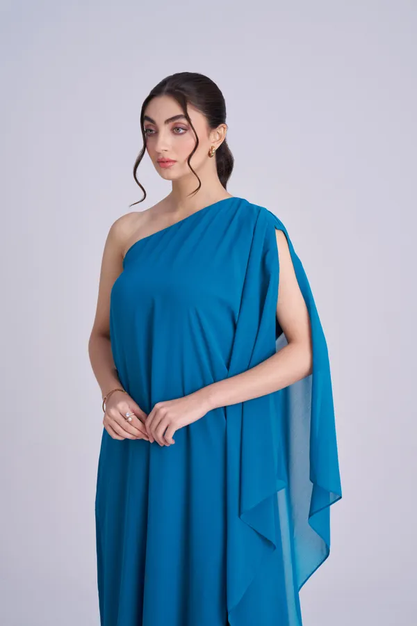 Women's_Poncho_Style_vacation_dress_|_Blue_One-Shoulder_Gown