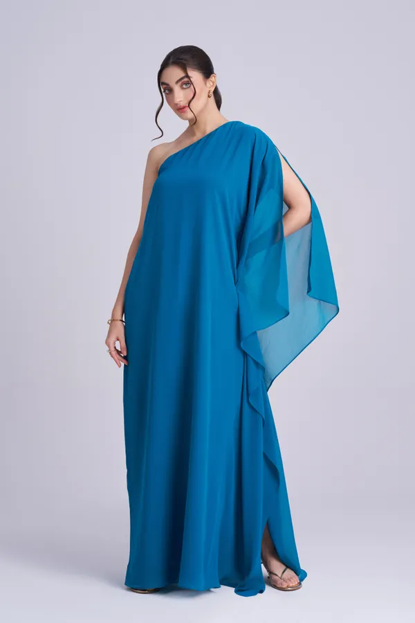 Women's_Poncho_Style_vacation_dress_|_Blue_One-Shoulder_Gown