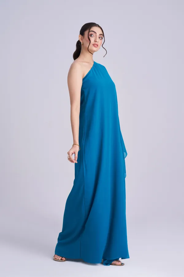 Women's_Poncho_Style_vacation_dress_|_Blue_One-Shoulder_Gown