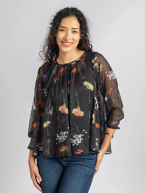 Black_Printed_loose_fit_Top_|_Women's_casual_sheer_top_with_detached_inner