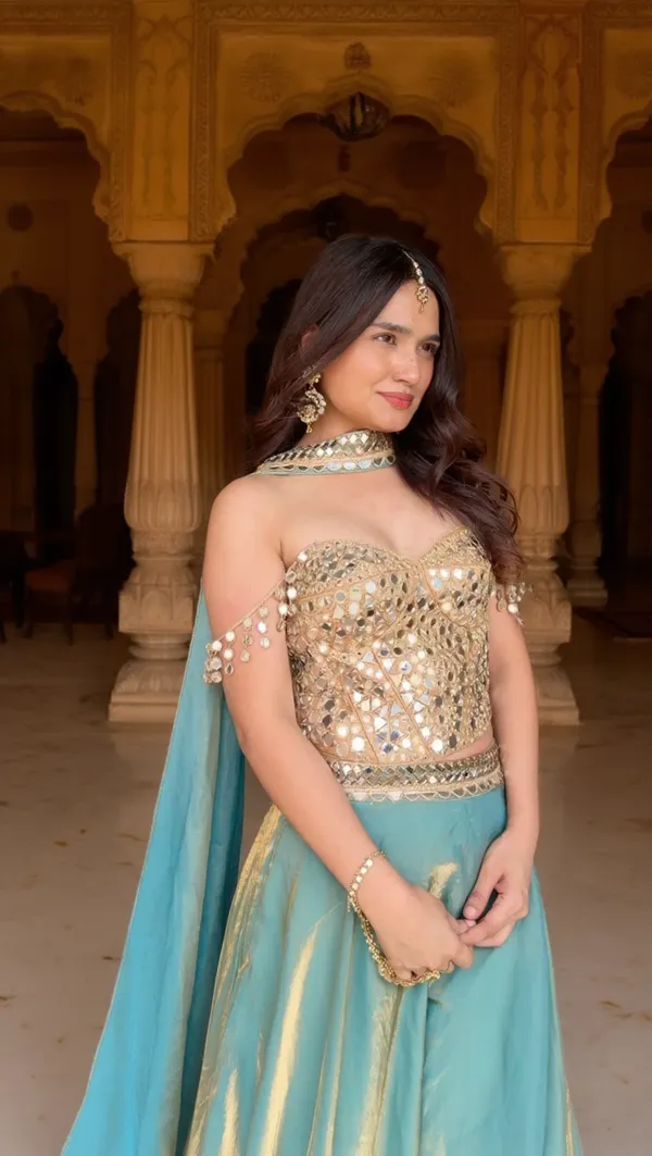 Elegant_Mirror-Work_Corset_blouse_with_tissue_Lehenga_Set