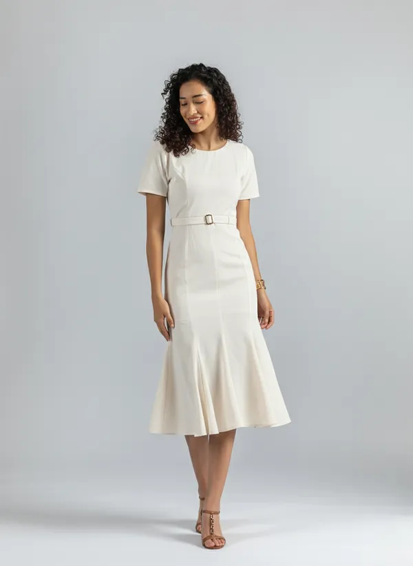 Off_White_Fishtail_Midi_Dress__|_Elegant_Belted_formal_Dress