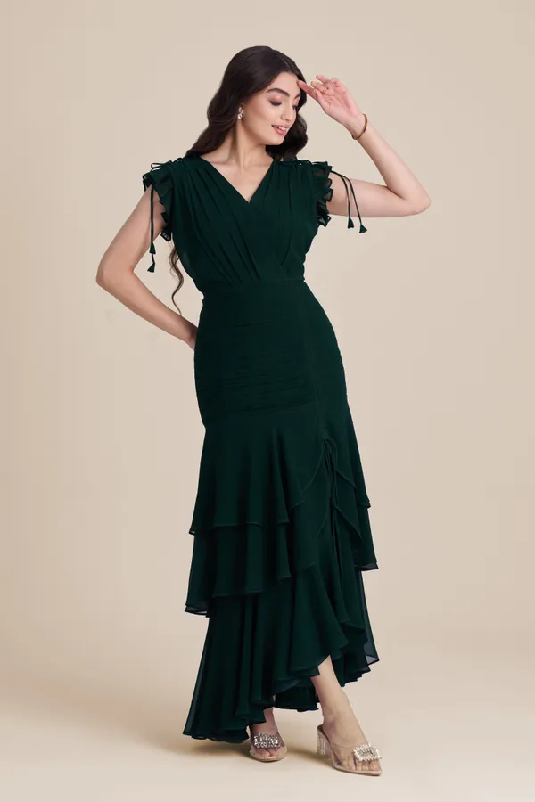 Green_Layered_Midi_Dress_|_Women's_Green_Party_gown