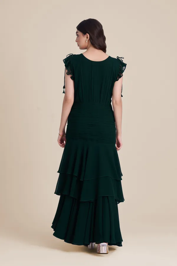 Green_Layered_Midi_Dress_|_Women's_Green_Party_gown