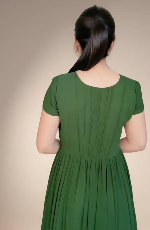 Olive_Princess_Flared_Dress_|_long_gathered_Sweetheart_Neck_Olive_dress