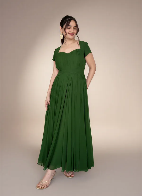 Olive_Princess_Flared_Dress_|_long_gathered_Sweetheart_Neck_Olive_dress