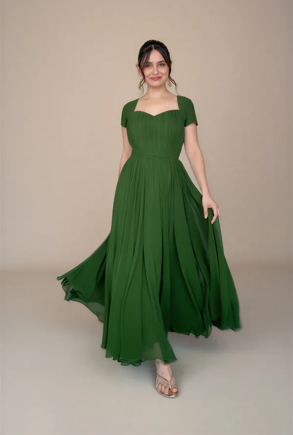 Olive_Princess_Flared_Dress_|_long_gathered_Sweetheart_Neck_Olive_dress