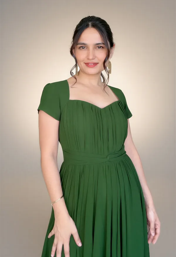 Olive_Princess_Flared_Dress_|_long_gathered_Sweetheart_Neck_Olive_dress