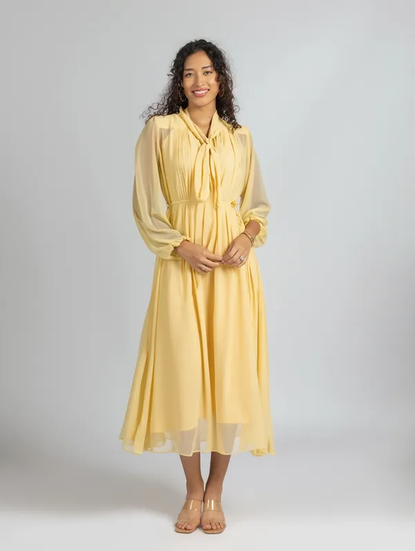 Pastel_Yellow_Georgette_loose_fit_Dress_|_Yellow_fit_and_Flare_Dress