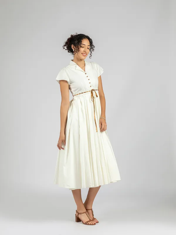 White_cotton_pleat_Midi_Dress_|_Elegant_White_Flare_semi-formal_Dress