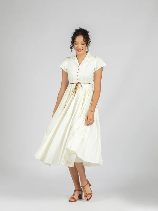 White_cotton_pleat_Midi_Dress_|_Elegant_White_Flare_semi-formal_Dress