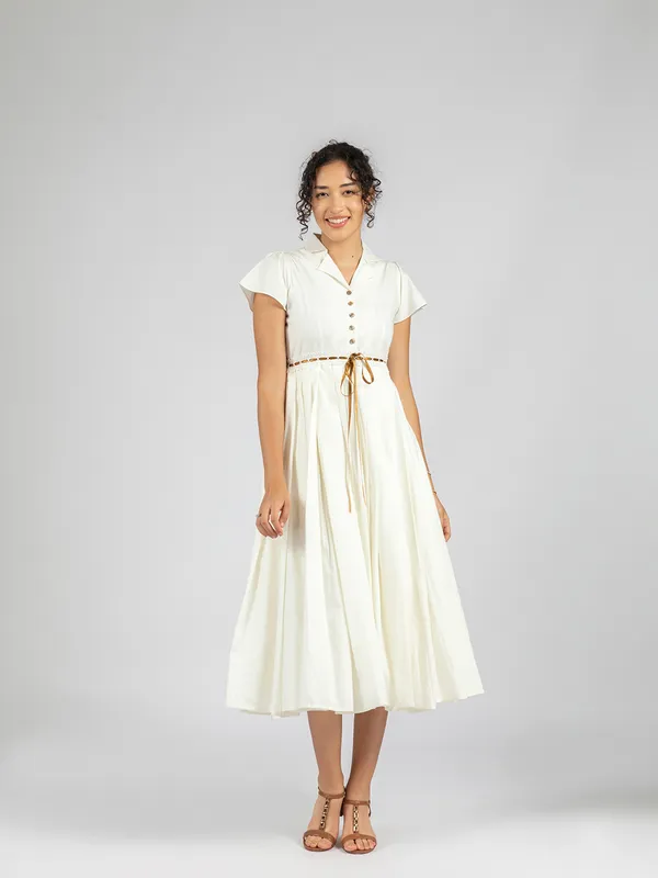 White_cotton_pleat_Midi_Dress_|_Elegant_White_Flare_semi-formal_Dress
