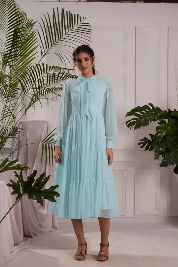 Elegant_Sky_Blue_Pleated_Midi_Dress_|_Tiered_dress_with_Bow_tie_Detail