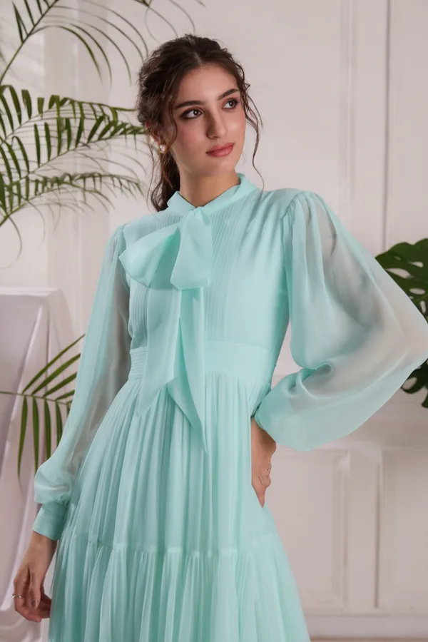 Elegant_Sky_Blue_Pleated_Midi_Dress_|_Tiered_dress_with_Bow_tie_Detail