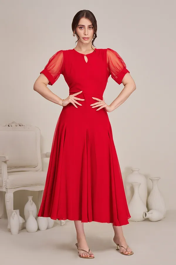 Red_casual_western_dress_for_women_|_Red_Flowing_Midi_Dress_for_women